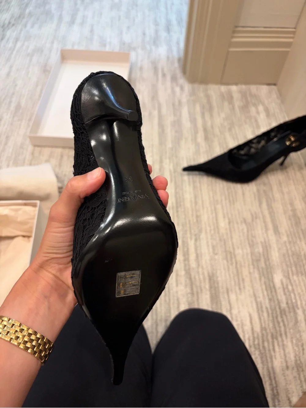 Yves Saint Laurent Black Lace Pointed Stiletto Pumps